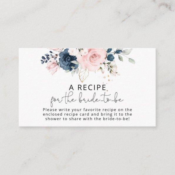 Blush floral navy Recipe for the bride to be Enclosure Invitations