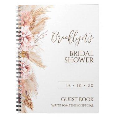 Blush Floral Pampas Bridal Shower Guest Notebook