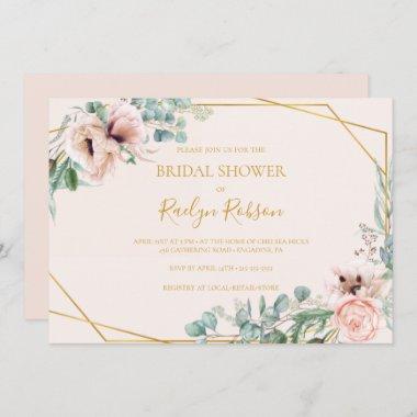 Blush Floral | Pastel Horizontal Bridal Shower Invitations