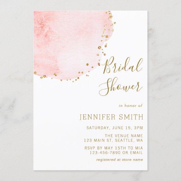 Blush Floral Petal Gold Glitter Dots Bridal Shower Invitations