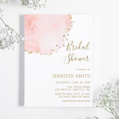 Blush Floral Petal Gold Glitter Dots Bridal Shower Invitations
