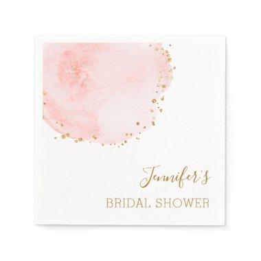 Blush Floral Petal Gold Glitter Dots Bridal Shower Napkins