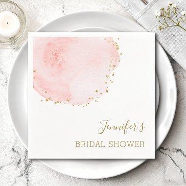 Blush Floral Petal Gold Glitter Dots Bridal Shower Napkins