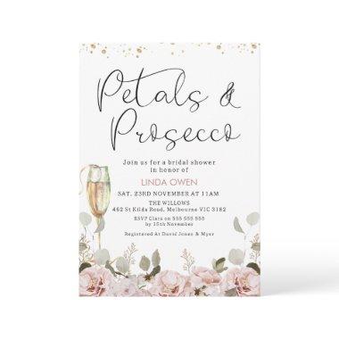 Blush Floral Petals and Prosecco Bridal Shower Invitations