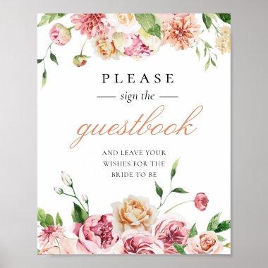 Blush Floral Romantic Bridal Shower Guestbook Sign