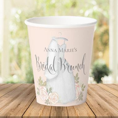 Blush Floral Rose Bridal Brunch Watercolor Paper Cups