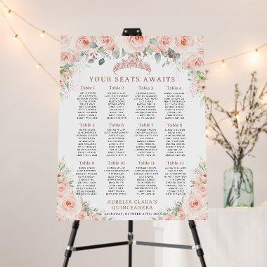 Blush Floral Rose Gold Quinceañera Seating Chart Foam Board