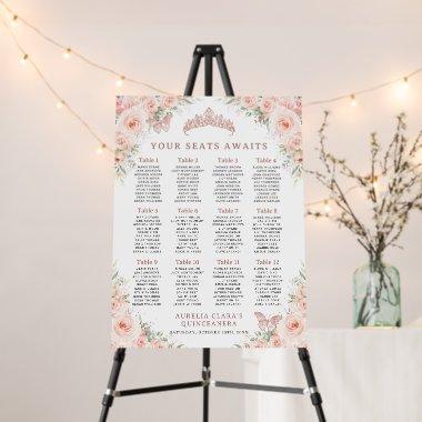 Blush Floral Rose Gold Quinceañera Seating Chart Foam Board