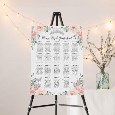 Blush Floral Silver Quinceanera Birthday Seating Foam Board