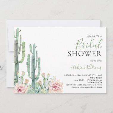 Blush Floral Succulents Cactus Bridal Shower Invitations