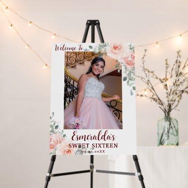 Blush Floral Sweet 16 Birthday Quinceanera Photo Foam Board