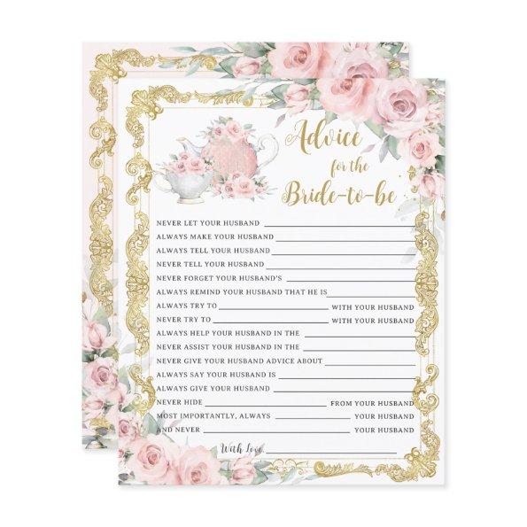 Blush Floral Tea Party Advice for Bride to Be Game