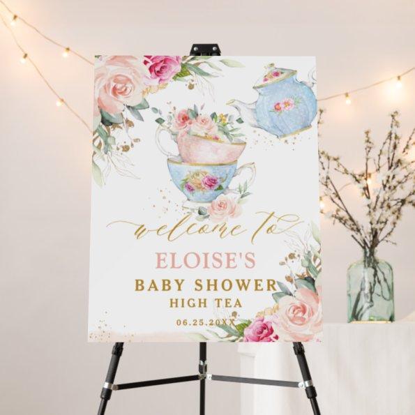 Blush Floral Tea Party Bridal Baby Shower Welcome Foam Board