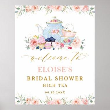 Blush Floral Tea Party Bridal Baby Shower Welcome Poster