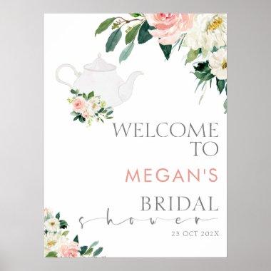 Blush Floral Tea Party Bridal Shower Welcome Sign