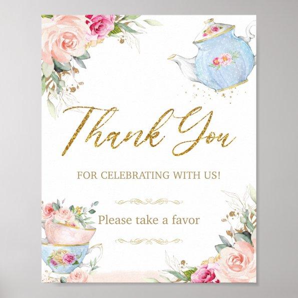 Blush Floral Tea Party Favors Baby Bridal Shower Poster
