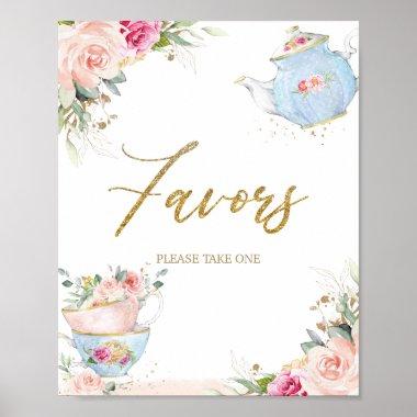 Blush Floral Tea Party Favors Baby Bridal Shower Poster