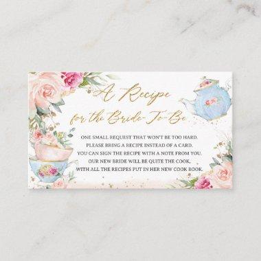 Blush Floral Tea Party Recipe for the Bride to Be Enclosure Invitations