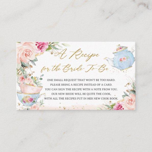 Blush Floral Tea Party Recipe for the Bride to Be Enclosure Invitations