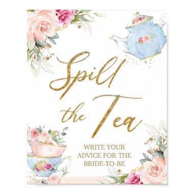 Blush Floral Tea Party Spill the Tea  Poster
