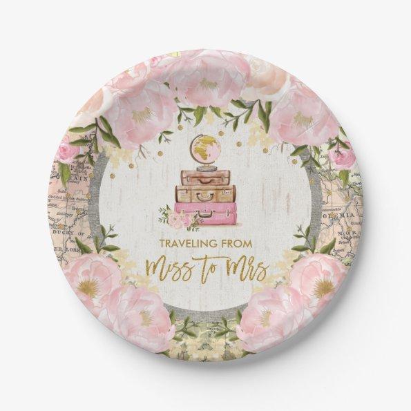 Blush Floral Traveling from Miss to Mrs Shower Paper Plates