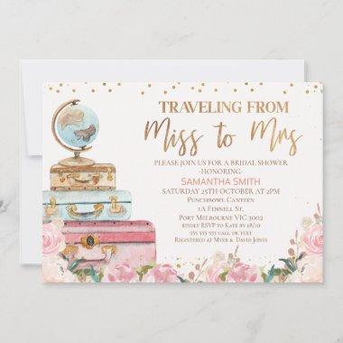 Blush Floral Traveling Miss to Mrs Bridal Shower Invitations