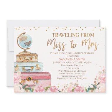 Blush Floral Traveling Miss to Mrs Bridal Shower Invitations