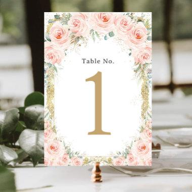 Blush Floral Vintage Gold Birthday Wedding Bridal Table Number