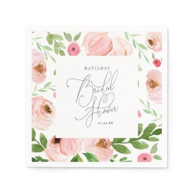 Blush floral watercolor Bridal shower Napkins