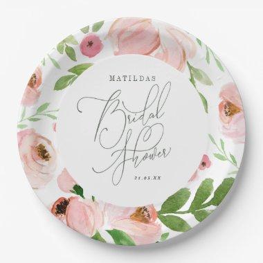 Blush floral watercolor Bridal shower Paper Plates