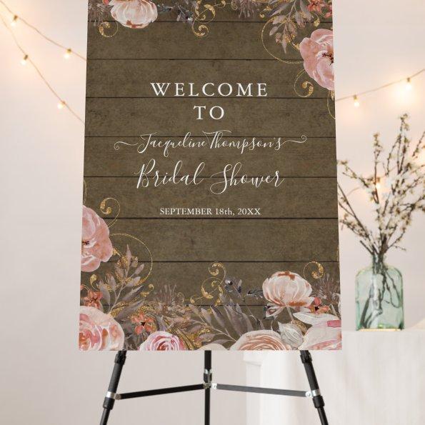Blush Floral Watercolor Rose Gold Rustic Wood Foam Foam Board