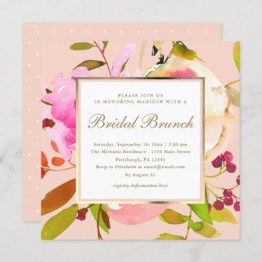 Blush Floral Watercolor with Dots Bridal Brunch Invitations