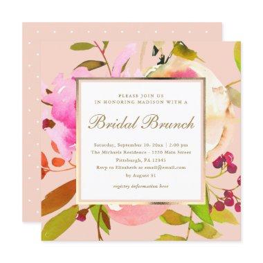 Blush Floral Watercolor with Dots Bridal Brunch Invitations