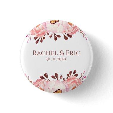 Blush Floral Wedding Button with Custom Names