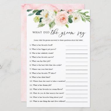 Blush Floral What Did The Groom Say Game Invitations
