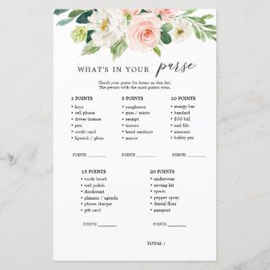 Blush Floral What's In Your Purse Shower Game