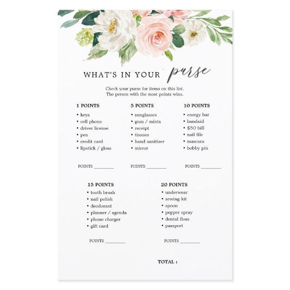 Blush Floral What's In Your Purse Shower Game