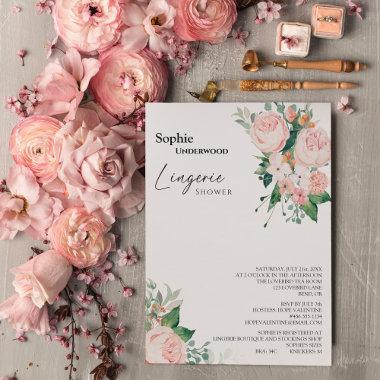 Blush Floral White Bridal Lingerie Shower Invitations