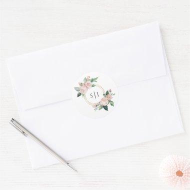 Blush Floral White Monogram Wedding Sticker