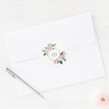 Blush Floral White Monogram Wedding Sticker