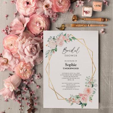 Blush Floral White Simple Wedding Bridal Shower Invitations