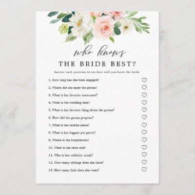 Blush Floral Who Knows The Bride Game Printable Invitations