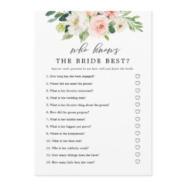 Blush Floral Who Knows The Bride Game Printable Invitations