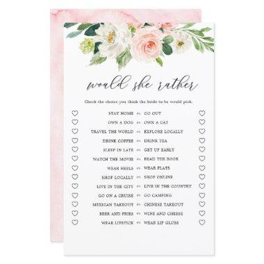 Blush Floral Would She Rather Bridal Shower Game