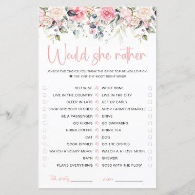 Blush Floral | Would She Rather Game Invitations