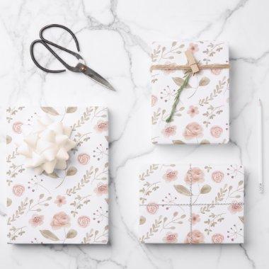 Blush Floral Wrapping Paper Flat Sheet Set of 3