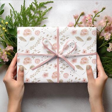 Blush Floral Wrapping Paper Flat Sheet Set of 3