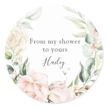 Blush Florals and Greenery Bridal Shower Classic Round Sticker