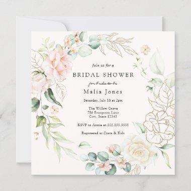 Blush Florals and Greenery Bridal Shower Invitations