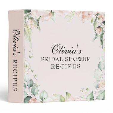 Blush Florals and Greenery Bridal Shower Recipe 3 Ring Binder